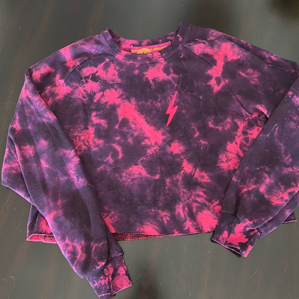 Aviator Nation Women’s Hand Dyed Bolt Classic Cropper Crew -L